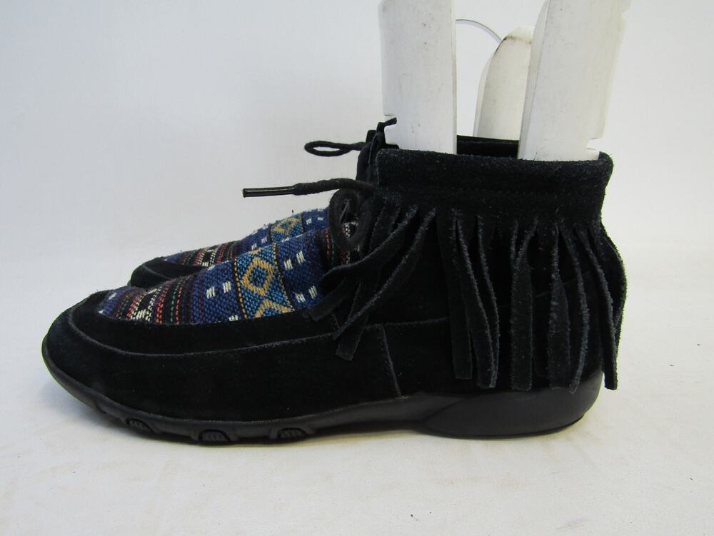 Roper Brand Womens Size 7.5 M Black Suede Laces Fringe Aztec Ankle Fashion Boots